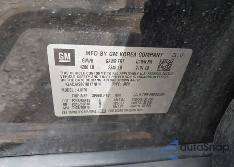 2017 Buick Encore Preferred из США, поврежденный, VIN KL4CJASB7HB171014